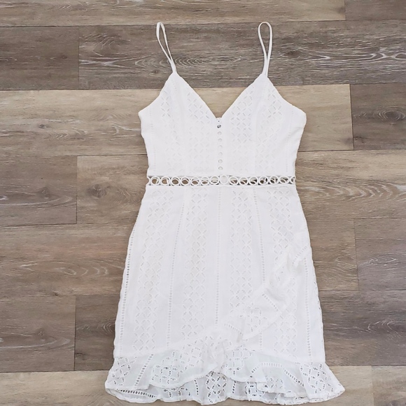 White Crochet Ruffle Dress - Picture 3 of 6